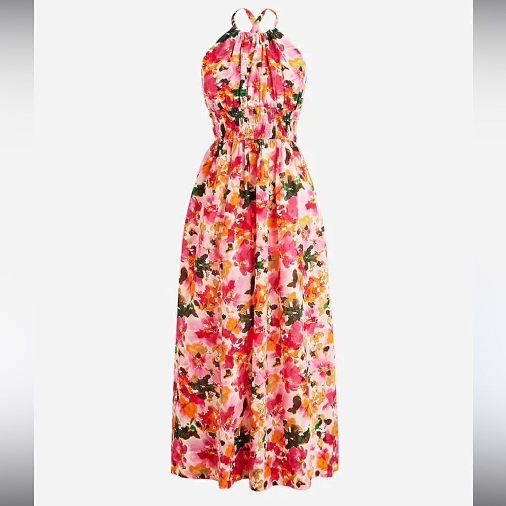 J CREW Halter-neck cross-back dress in floral cottonโvoile Small